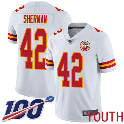 Youth Kansas City Chiefs 42 Sherman Anthony White Vapor Untouchable Limited Player 100th Season Nike NFL Jersey